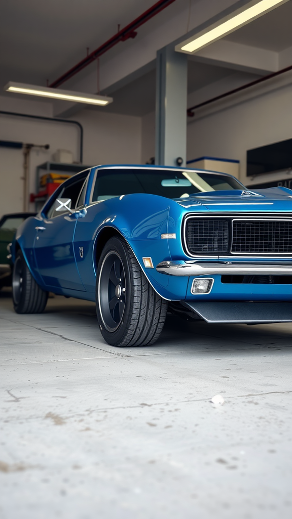 A 1967 Chevrolet Camaro parked in a garage.