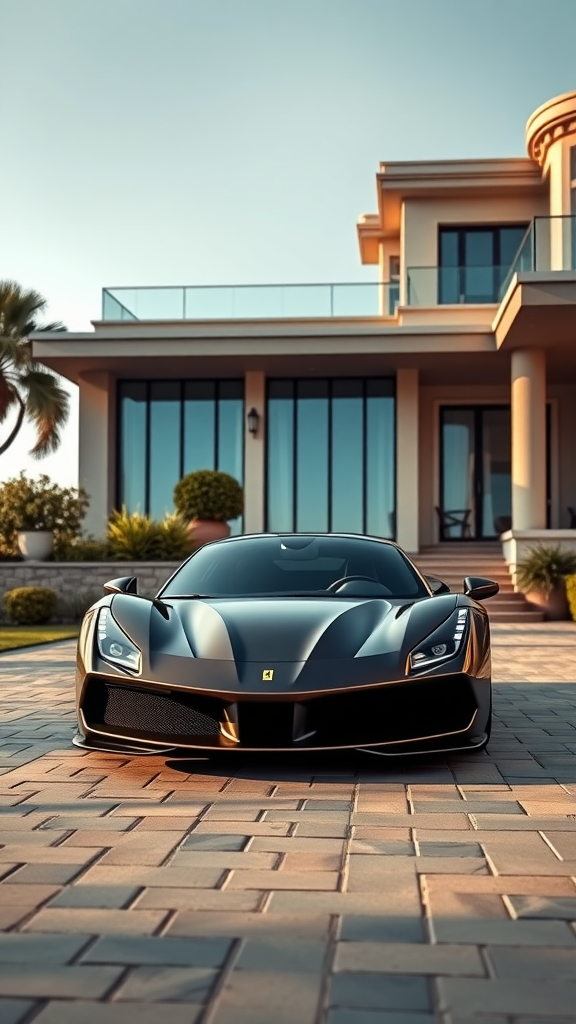 Ferrari 488 GTB parked in front of a modern house
