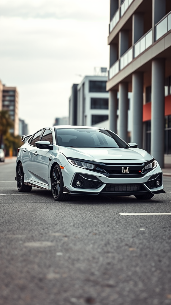 A sporty Honda Civic Si parked on an urban street