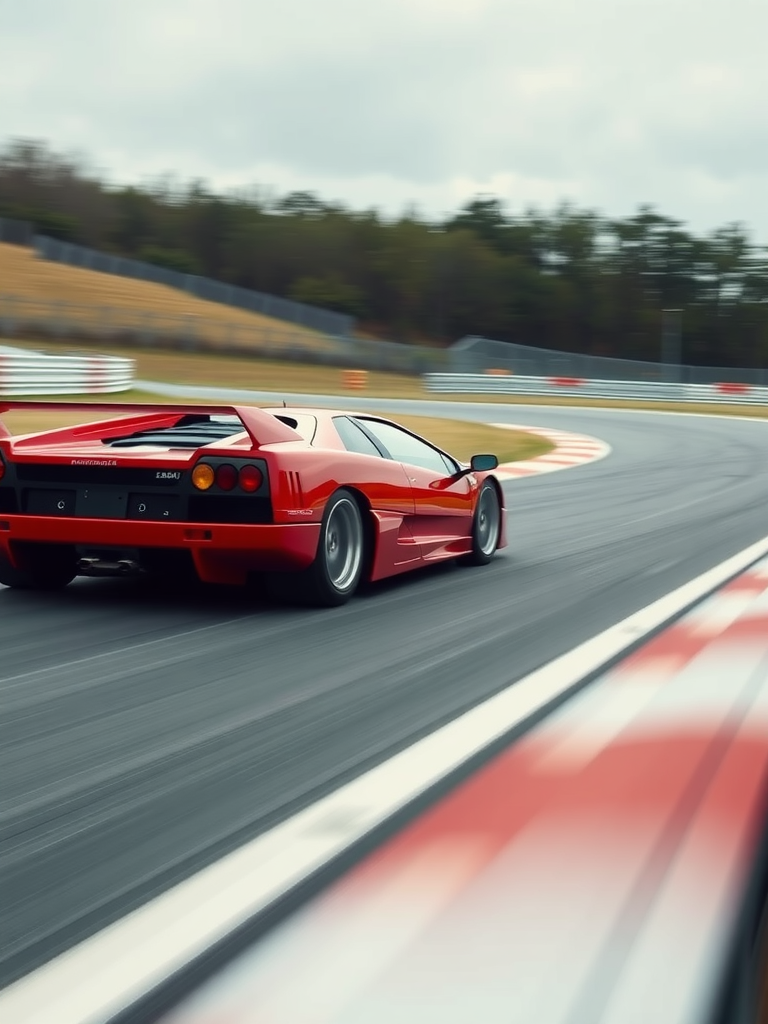 A Lamborghini Diablo racing on a track, showcasing its sleek design and power.
