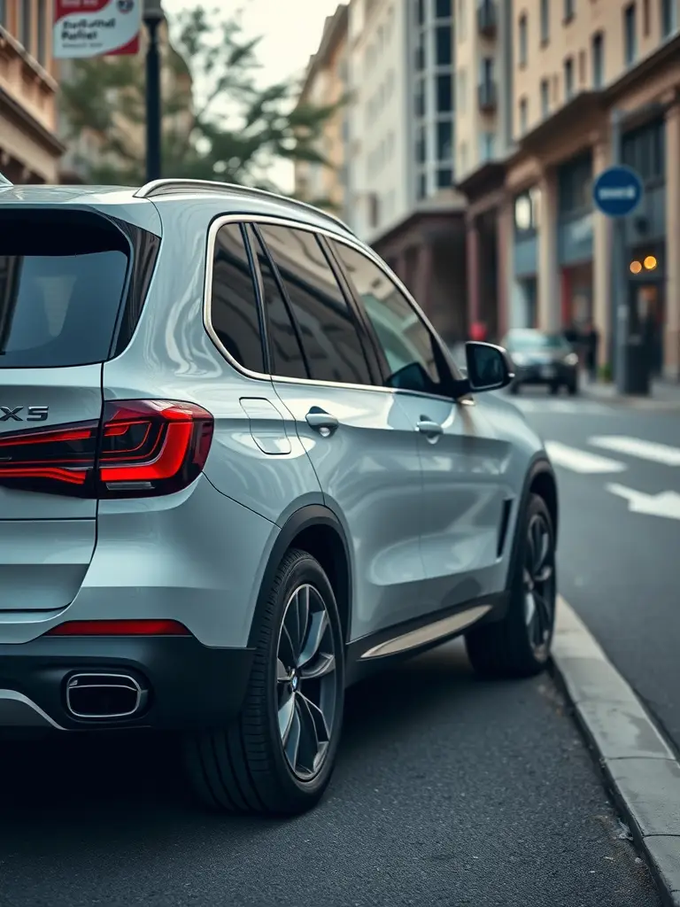 A BMW X5 parked on a city street, showing its stylish rear design and sleek features.