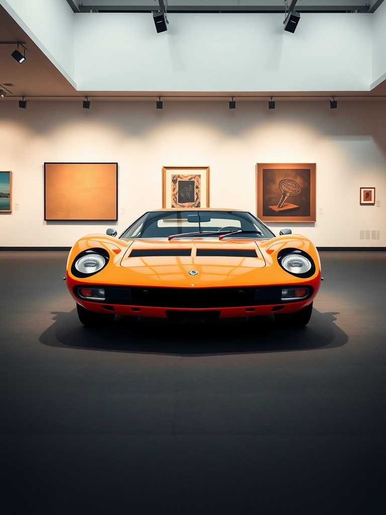 1966 Lamborghini Miura in an art gallery setting