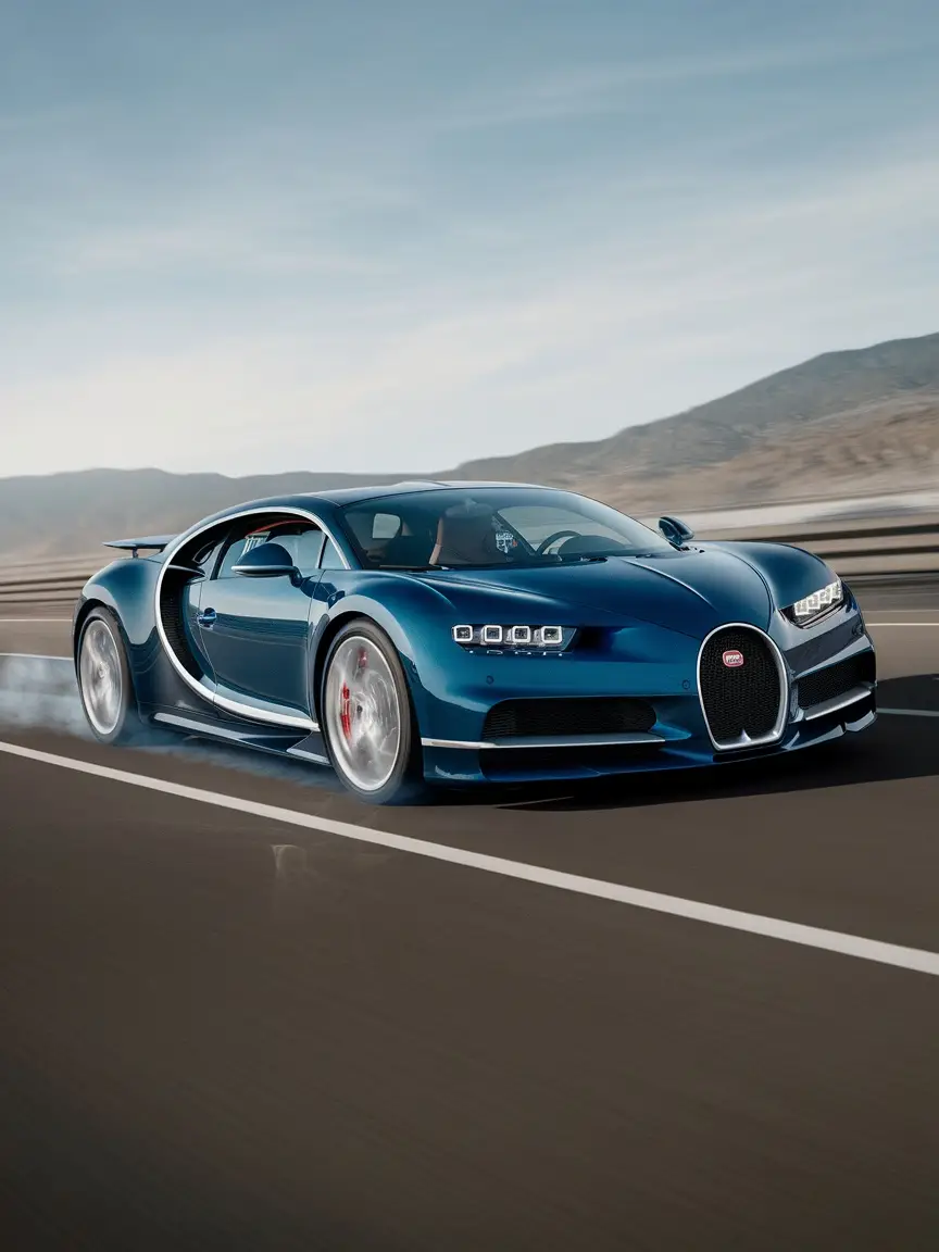 A Bugatti Chiron Super Sport 300+ speeding on a highway