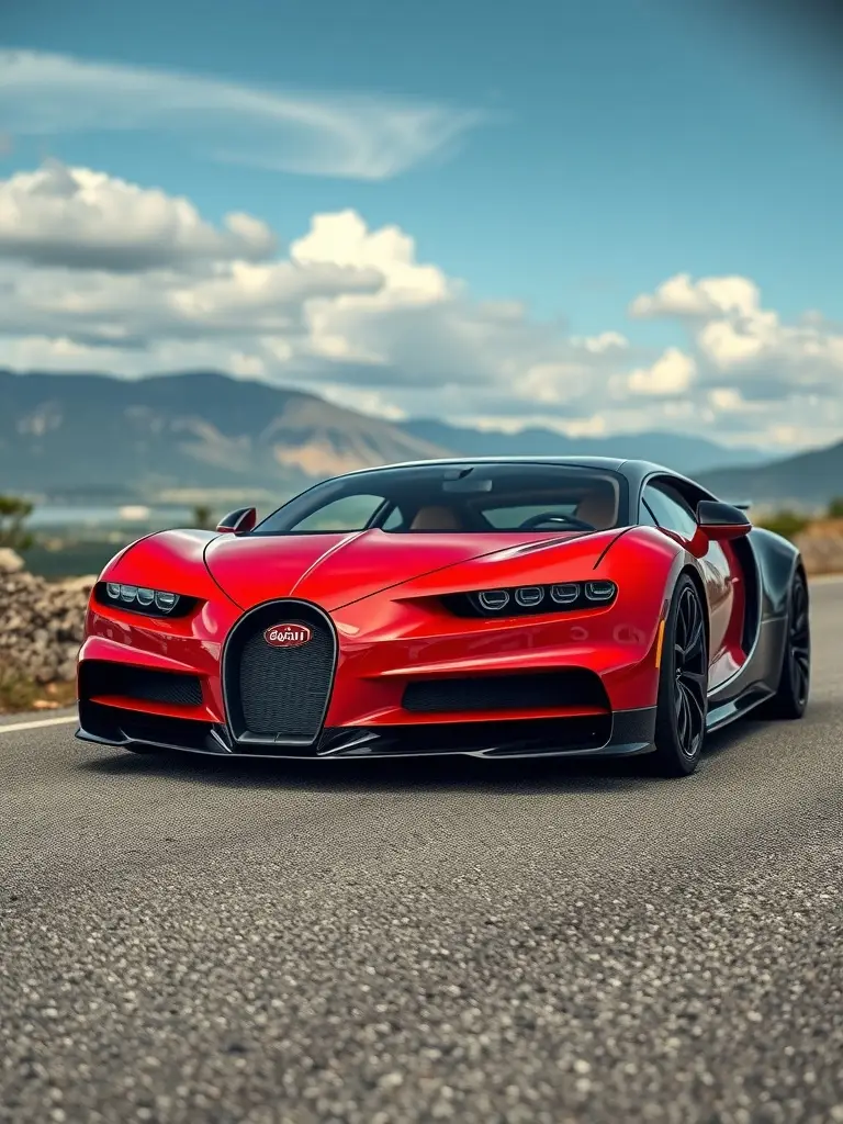 A Bugatti featuring an iridescent red and black color scheme.