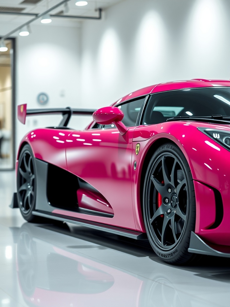 A Koenigsegg CCX in a fuchsia finish, showcasing its sleek design and sporty features.