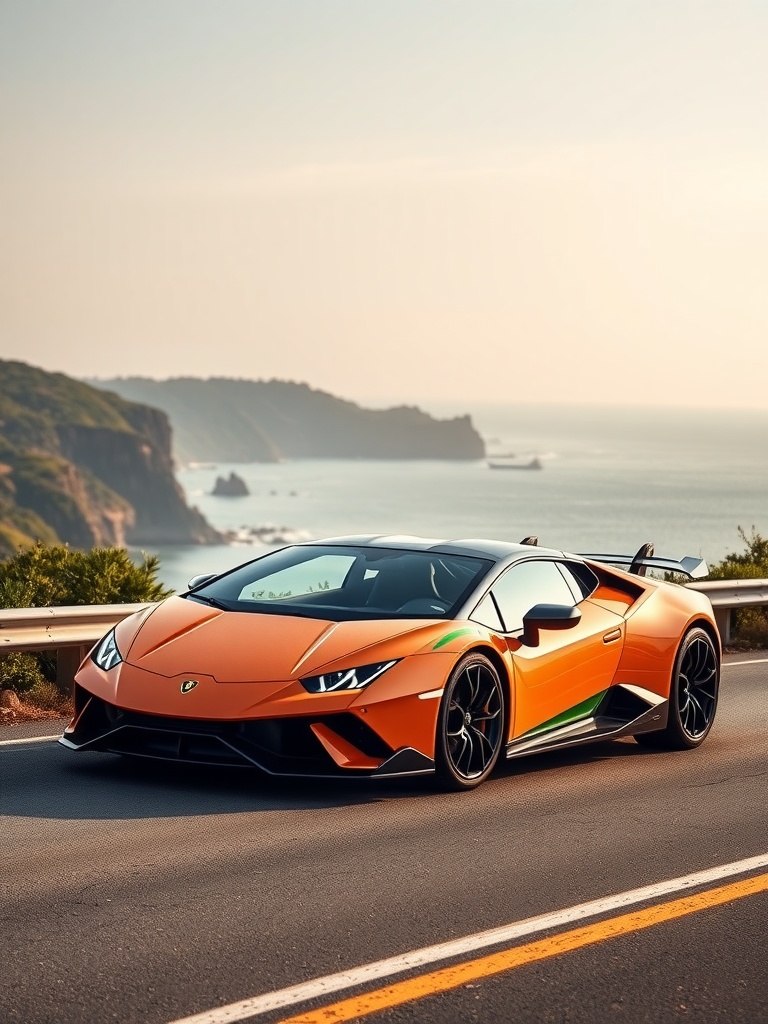 Lamborghini Sián parked on a coastal road with ocean view