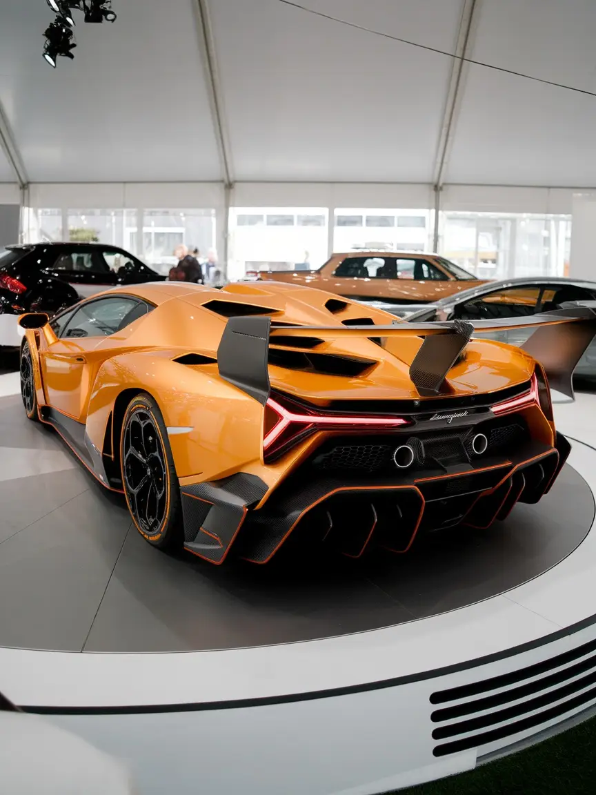 A vibrant orange Lamborghini Veneno showcasing its sleek design and powerful stance.