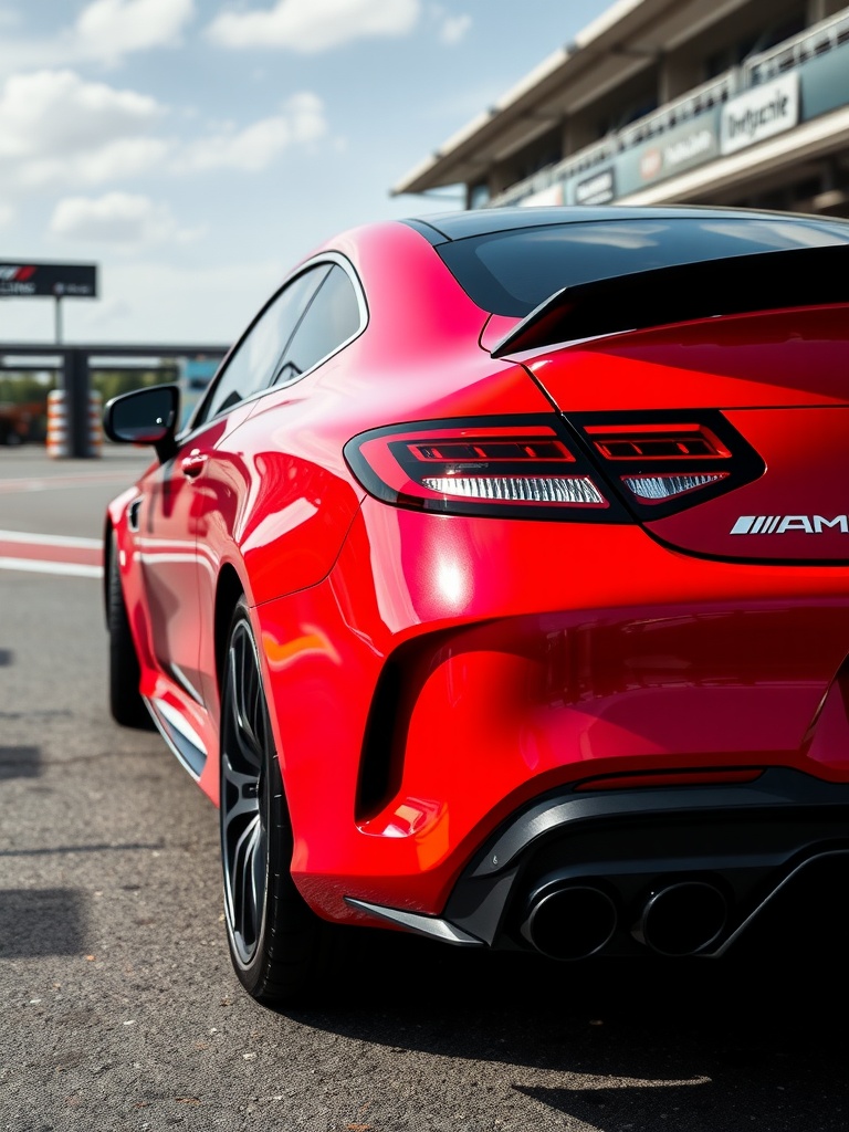 Mercedes-AMG C43 Coupe with iridescent red and yellow paintwork, showcasing its sleek design.