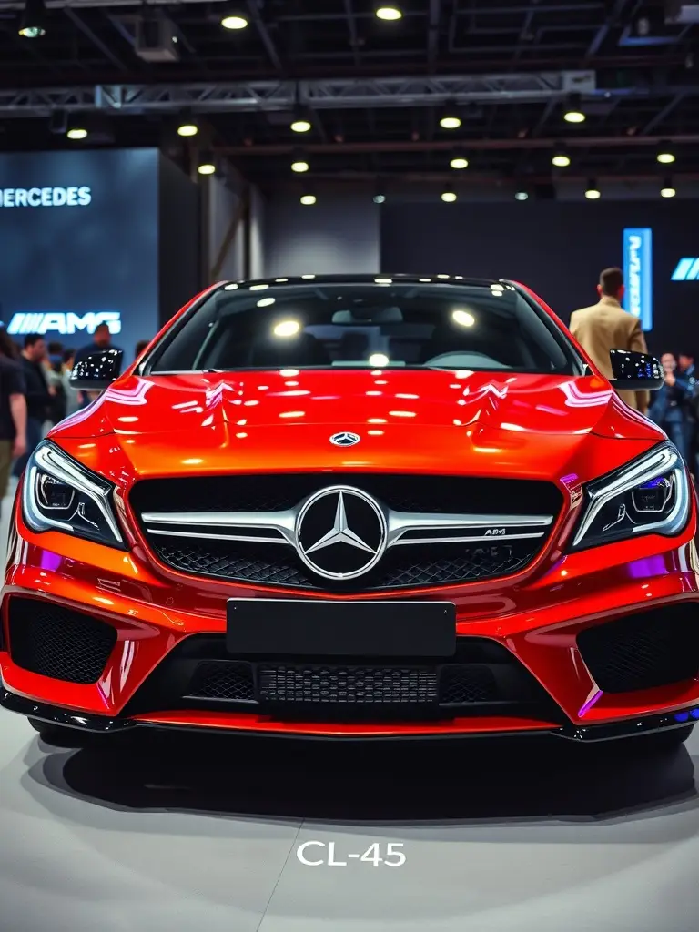 Mercedes-AMG CLA 45 in red with gold highlights.
