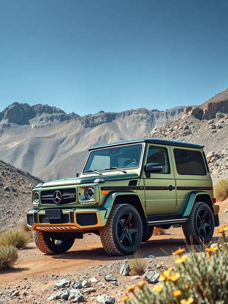 Mercedes-AMG G 63 in a green and silver finish parked in a desert landscape
