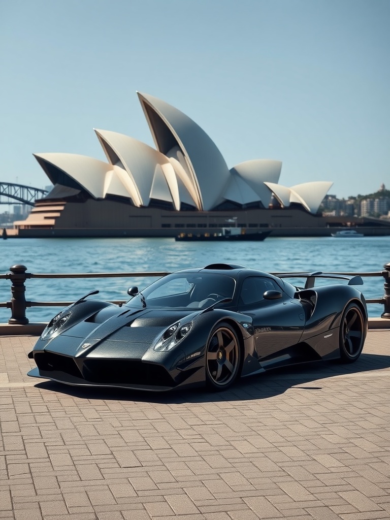 Pagani Zonda F parked in front of the Sydney Opera House
