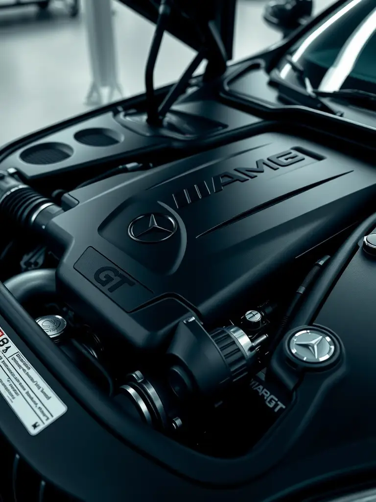 Close-up of the AMG GT Black Series engine showcasing its powerful design.