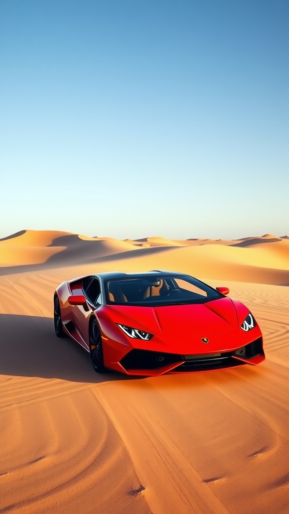 Red Lamborghini on a desert dune