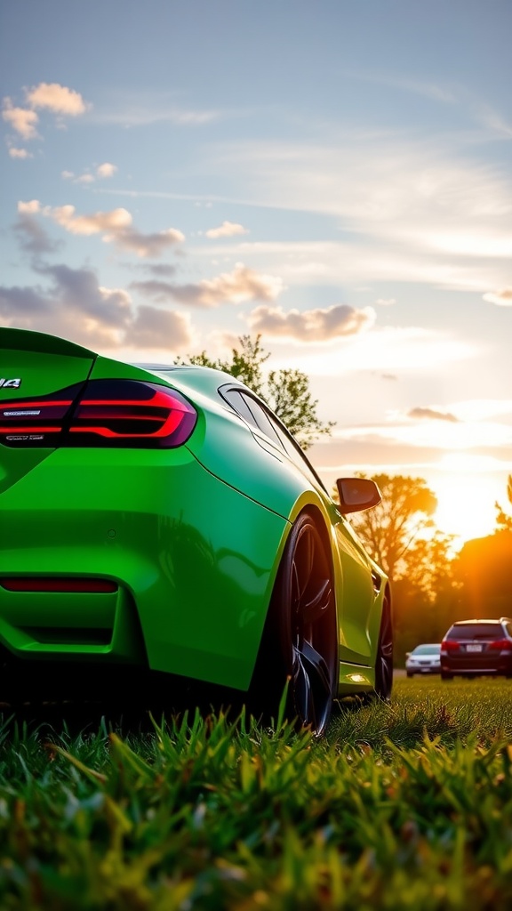 Electric Green BMW M4 in a neon-lit urban setting