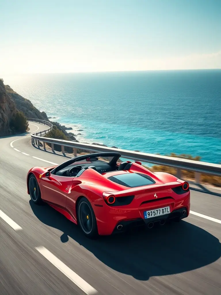 Ferrari 458 Spider driving on a coastal road