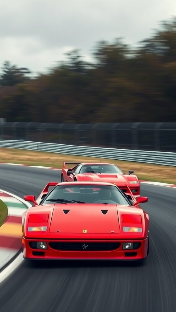 Ferrari F40 on a race track, showcasing its speed and handling.
