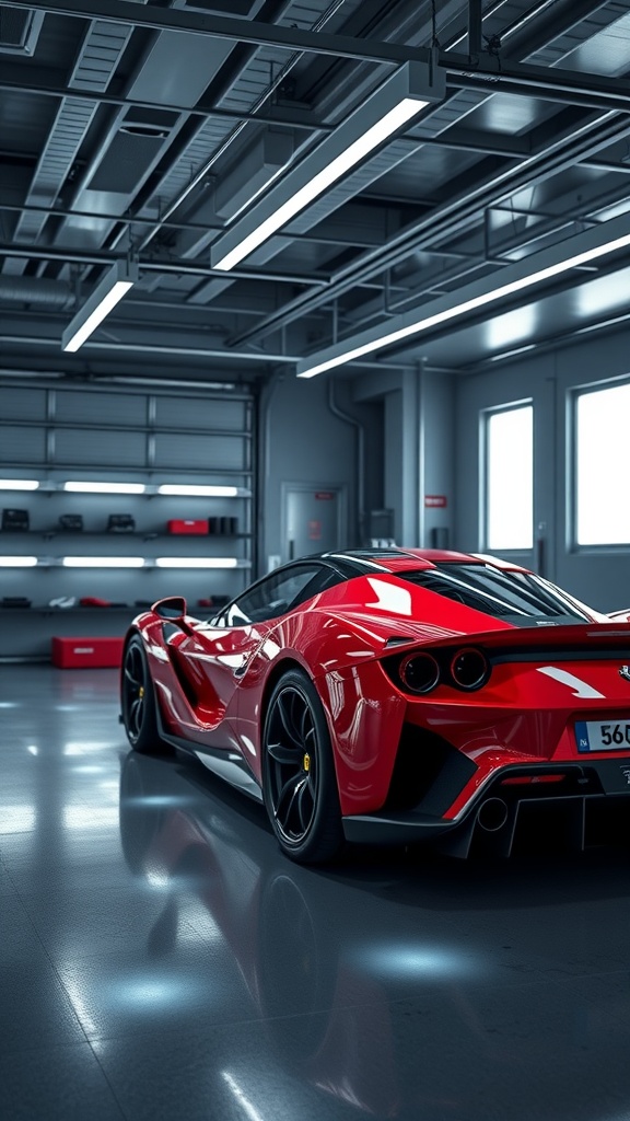 Ferrari SF90 Stradale parked in a modern garage