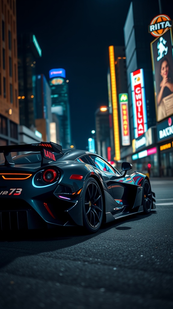 Zenvo TSR-S in Midnight Black under city lights