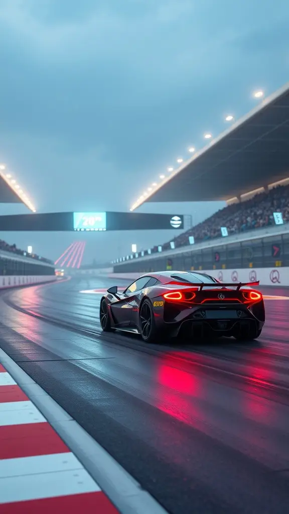 Rimac Nevera driving on a futuristic race track