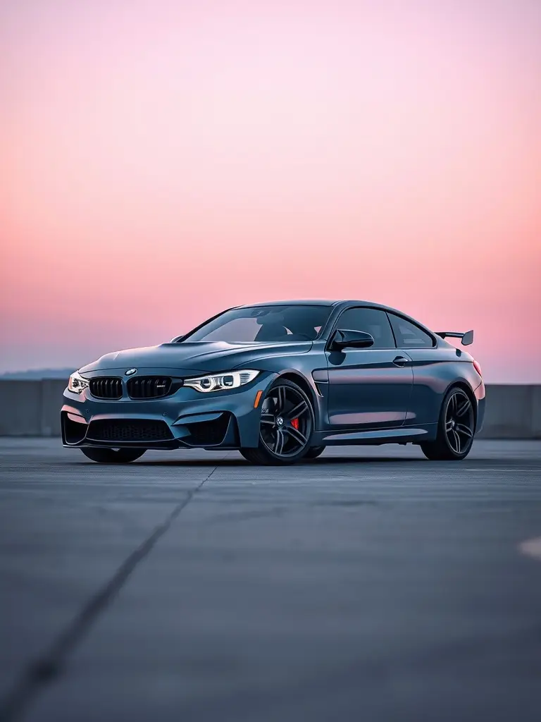 BMW M3 in Sapphire Metallic parked during twilight