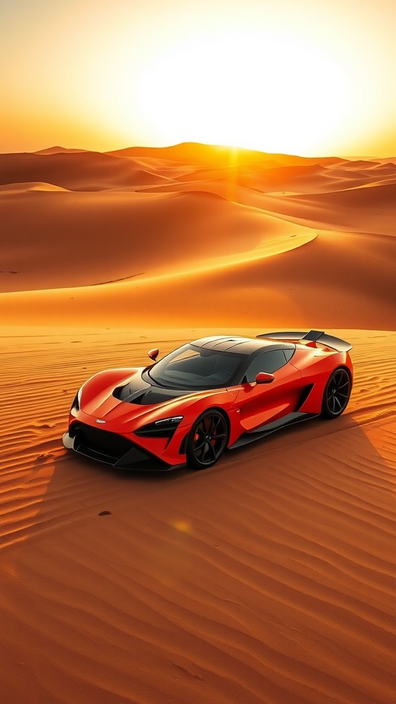 Zenvo TSR-S in Sunset Orange parked in desert dunes during sunset