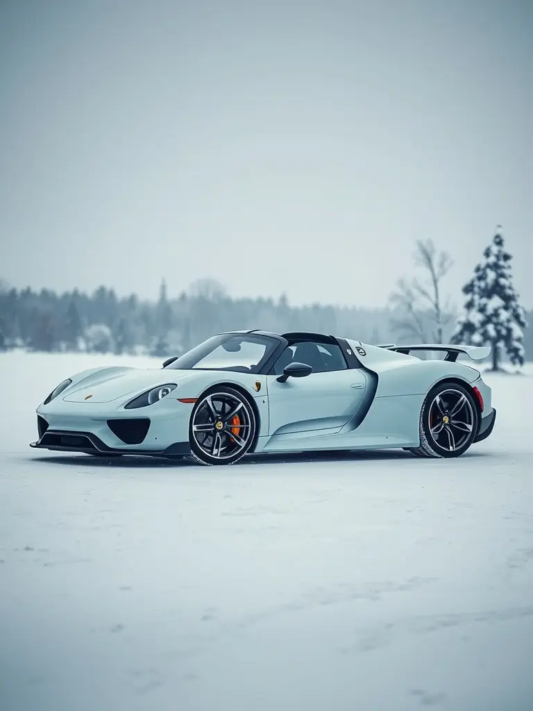 Porsche 918 Spyder in a snowy landscape